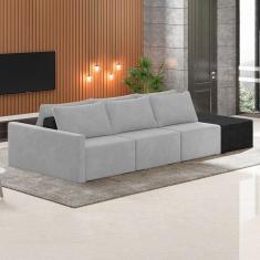 Imagem de Sofá Ilha Modular Living Com Puff 342cm Georgia K04 Veludo Cinza/preto - Mpozenato