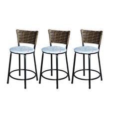 Imagem de Jogo 3 Banqueta Baixa Para Cozinha Ratan Cappuccino Preta Estofado Flo