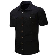 Imagem de Camisa masculina Elonglin com botão de metal, 100% algodão, casual, manga curta, slim fit, , XL