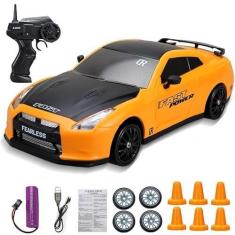 Imagem de Carro Carrinho Controle Remoto Drift 4x4 Rodas Extras, Cones - Bateria Recarregável Brinquedo