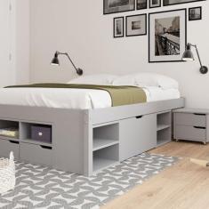 Imagem de Cama Casal Multifuncional Madeira Maciça 6 Gavetas Charme Cool Grey