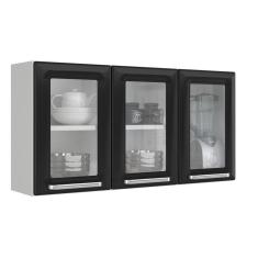 Imagem de Armário Aéreo 3 Portas de Vidro Luce Itatiaia Branco/Preto