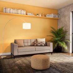 Imagem de Sofá 3 Lugares Alive Pés e Base em Madeira Linho Cotton Bege 180 cm