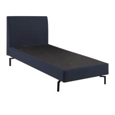 Imagem de Cama de Solteiro Ariel Daf para Colchão 88cm com Cabeceira Linho Azul Marinho Base Aço Carbono Preto