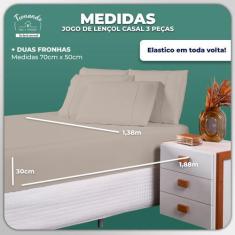 Imagem de Jogo De Lençol Casal 3 Peças 100% Algodão 200 Fios Bege - Casa Fernand