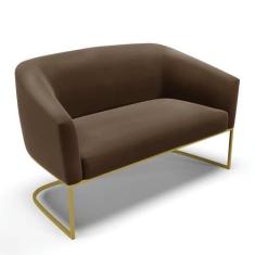 Imagem de Sofá Namoradeira 2 Lugares Base Industrial Dourado Stella Suede Marrom D03 - D'Rossi