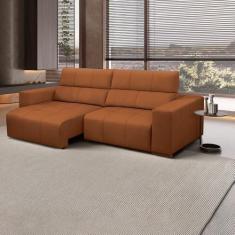 Imagem de Sofá Decorativo Barbosa 3 Lugares Sala de estar 250cm Reclinável e Retrátil Couro Conhaque G88 - Gran Belo