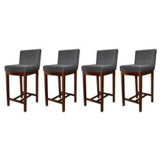 Imagem de Kit 4 Banquetas Estofadas Média Moderna Lisboa Madeira Capuccino Suede Cinza CCS