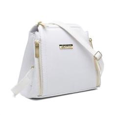 Imagem de Bolsa Transversal Feminina Básica Lisa Zíper Casual Moderna Branco
