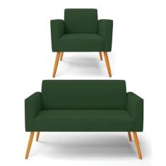 Imagem de Sofá Namoradeira com Poltrona Pés Palito Castanho Marisa Veludo Verde D03 - D'Rossi