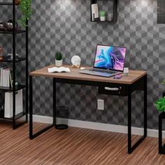 Imagem de Mesa Para Escritório Escrivaninha Diretor Estilo Industrial 120cm com Gaveta Nogal
