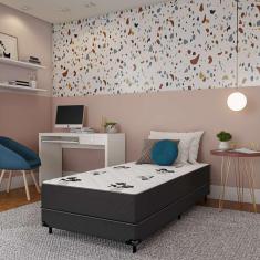 Imagem de Cama Box Solteiro Conjugada Turim D28 Ortopédico Floral e Preta