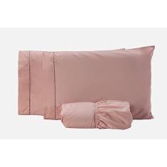 Imagem de Lençol Casal 3 pçs 200 fios 100% algodão fronha ponto palito Salmão