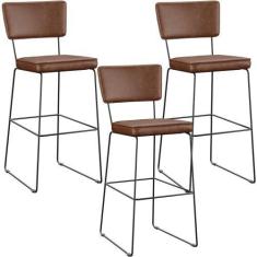 Imagem de Kit 03 Banqueta Alta Cozinha Sala De Jantar Fixa Allana L02 Sintético 