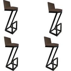 Imagem de kit 04 banqueta Alta Z Base De Ferro Suede Marrom - D'Classe Decor