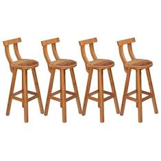 Imagem de Kit 4 Banquetas Alta com Encosto Madeira Maciça - Natural