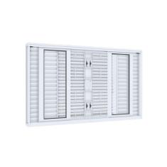 Imagem de Janela de Aço Veneziana 100x150cm 6 Folhas com Grade Quadrada Facilita Lucasa Branco