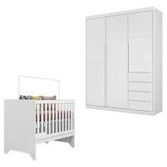 Imagem de Berço Americano Maya E Guarda Roupa Infantil Blenda Branco Acetinado -