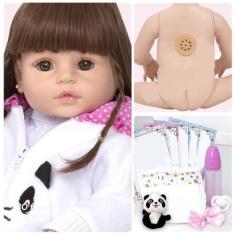Imagem de Boneca Reborn Realista Pandinha Enxoval Completo 30 Frases