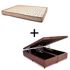 Imagem de Cama Box Baú King 193 Tecido Sintético Marrom Com Colchão 193 Flórida Bello Box - 100% Espuma - D26 Cinza