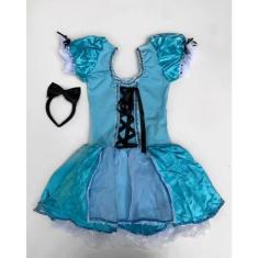 Imagem de Kit Vestido Fantasia Alice + Laço Luxo Ana Fantasias