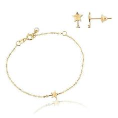 Imagem de Conjunto Infantil De Ouro 18K Brinco E Pulseira Estrela Diamante - Aga