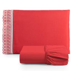 Imagem de Jogo De Lençol Suave Lese Percal 180 Fios Solteiro 2 Peças Barato - Vermelho