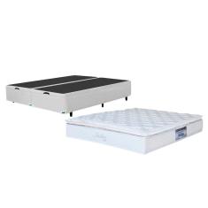Imagem de Cama Box Queen Size MGA Universal com Baú e Pistão a Gás + Colchão Umaflex Itália com Pillow Top e Molas Ensacadas 26x158x198cm – Branca