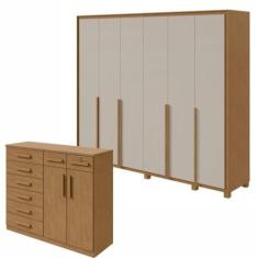 Imagem de Conjunto de Guarda-roupa 6 Portas com Pés Imperatore com Cômoda Toronto Amêndoa Clean/off White