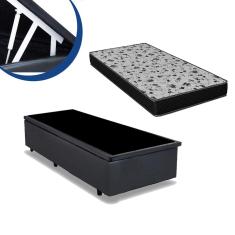 Imagem de Cama Box Baú Solteiro Colchão Espuma D33 Bordado + Box Sintético Cinza Sp Móveis 53x78x188
