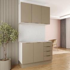 Imagem de Cozinha Modulada 2 Peças sem Tampo com Rodapé 1 Aéreo e 1 Balcão Ipanema Cabecasa Madeiramadeira Cinza Trama