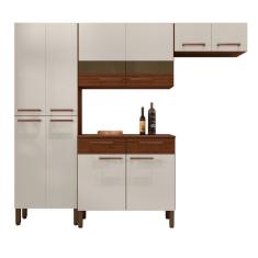 Imagem de Cozinha Completa Compacta 10 Portas Nala Kits Paraná Nogueira Off White Ripado