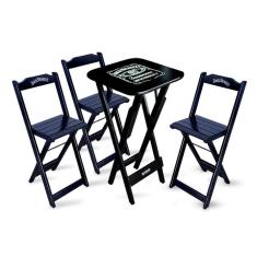 Imagem de Conjunto de Mesa Bistrô Dobrável Jack Daniel`s com 3 Banquetas de Madeira Preta