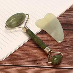 Imagem de Rolo Massageador Pedra De Jade E Placa De Raspagem Gua Sha - Doisirmao