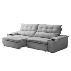 Imagem de Sofá Retrátil 3 Lugares Com Porta Copo 230cm Malta F05 Veludo Cinza -