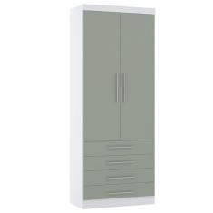 Imagem de Guarda Roupa Modulado 90cm 2 Portas E 4 Gavetas Alpes Luciane Móveis Branco Pf Com Verde Pf