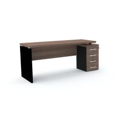 Imagem de Mesa Pé Painel com Gaveteiro 4 Gavetas PE40 em MDP 164 x 60 cm Cor Walnut Base Preta