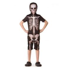 Imagem de Fantasia de Halloween Esqueleto Infantil Macacão Curto Caveira Estampa