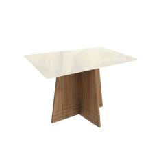 Imagem de Mesa p/ Cozinha Lótus c/ Tampo Madeirado c/ Vidro 90x160cm Nogueira/Off White/Vidro Off White - Kappesberg
