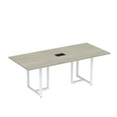Imagem de Mesa de Reunião Retangular com Power Box 200x90cm MR2000P25TUB Nogueira Casablanca/Branco