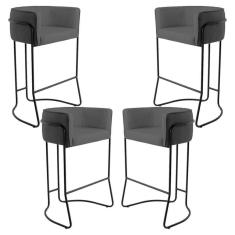Imagem de Kit 04 Banquetas Fixa Preto Corano Cinza C-03