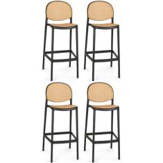 Imagem de Kit 4 Banqueta Alta com Encosto Roma em Polipropileno - Preto
