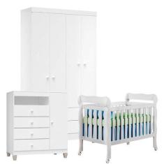Imagem de Quarto de Bebê 4 Portas Ternura Baby com Berço Lila Branco Brilho - In
