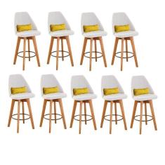 Imagem de Kit 09 Banquetas Linho Bege E Almofada Sintético Amarelo