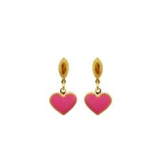 Imagem de Brinco Infantil Coração Rosa Folheado Ouro 18k Antialérgico
