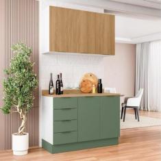 Imagem de Cozinha Modulada 2 Peças com Tampo 1 Aéreo 3 Portas e 1 Balcão Pia Ipanema Cabecasa Madeiramadeira Verde/amadeirado