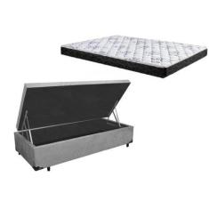 Imagem de Cama Box Baú Solteiro Colchão Espuma D33 Bordado + Box Suede Cinza 53X