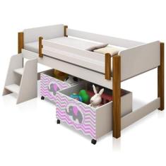 Imagem de Cama Solteiro Paty Branco com Mel com Baú Adesivado Filhote Rosa