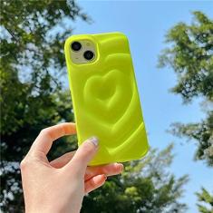 Imagem de Capa de telefone com padrão de coração de amor 3D de luxo para iPhone 14 13 12 Pro Max 11 14 Pro Max Candy Color Enrugada Capa traseira macia, verde claro, para iphone 13Pro Max