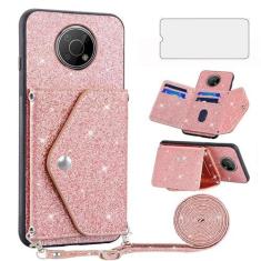 Imagem de Asuwish Capa de telefone para Nokia G300 5G N1374DL capa carteira com protetor de tela de vidro temperado e alça transversal cordão Bling Glitter suporte para cartão de crédito celular NokiaG300 G 300